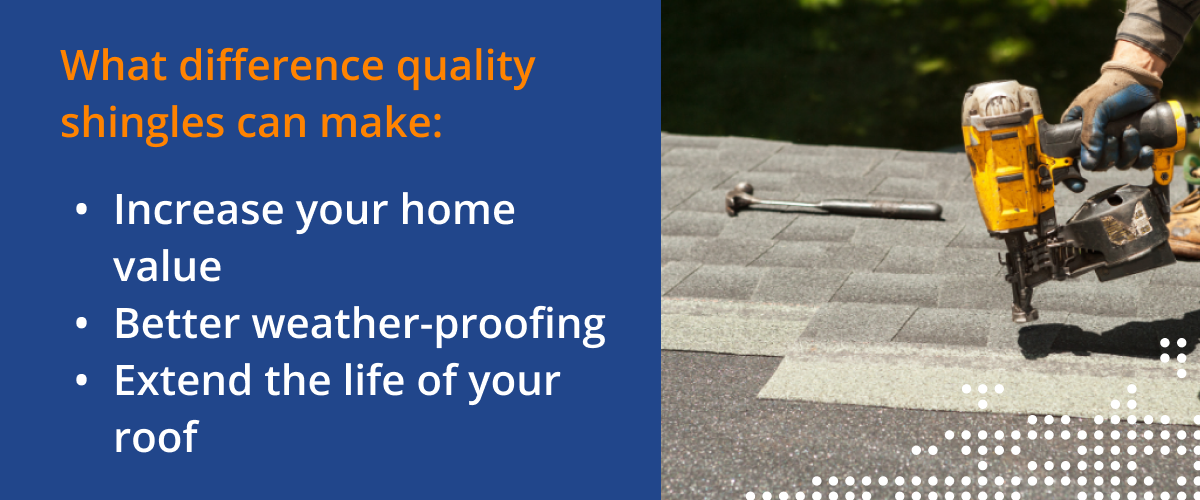 What difference quality shingles can make: Increase your home value, better weather-proofing, and extend the life of your roof.