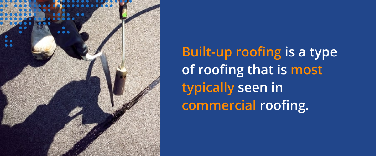 Built-up roofing is a type of roofing that is most typically seen in commercial roofing.